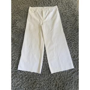 Good American Jeans Womens 20 White High Rise Wide Leg Cropped Raw Hem Denim
